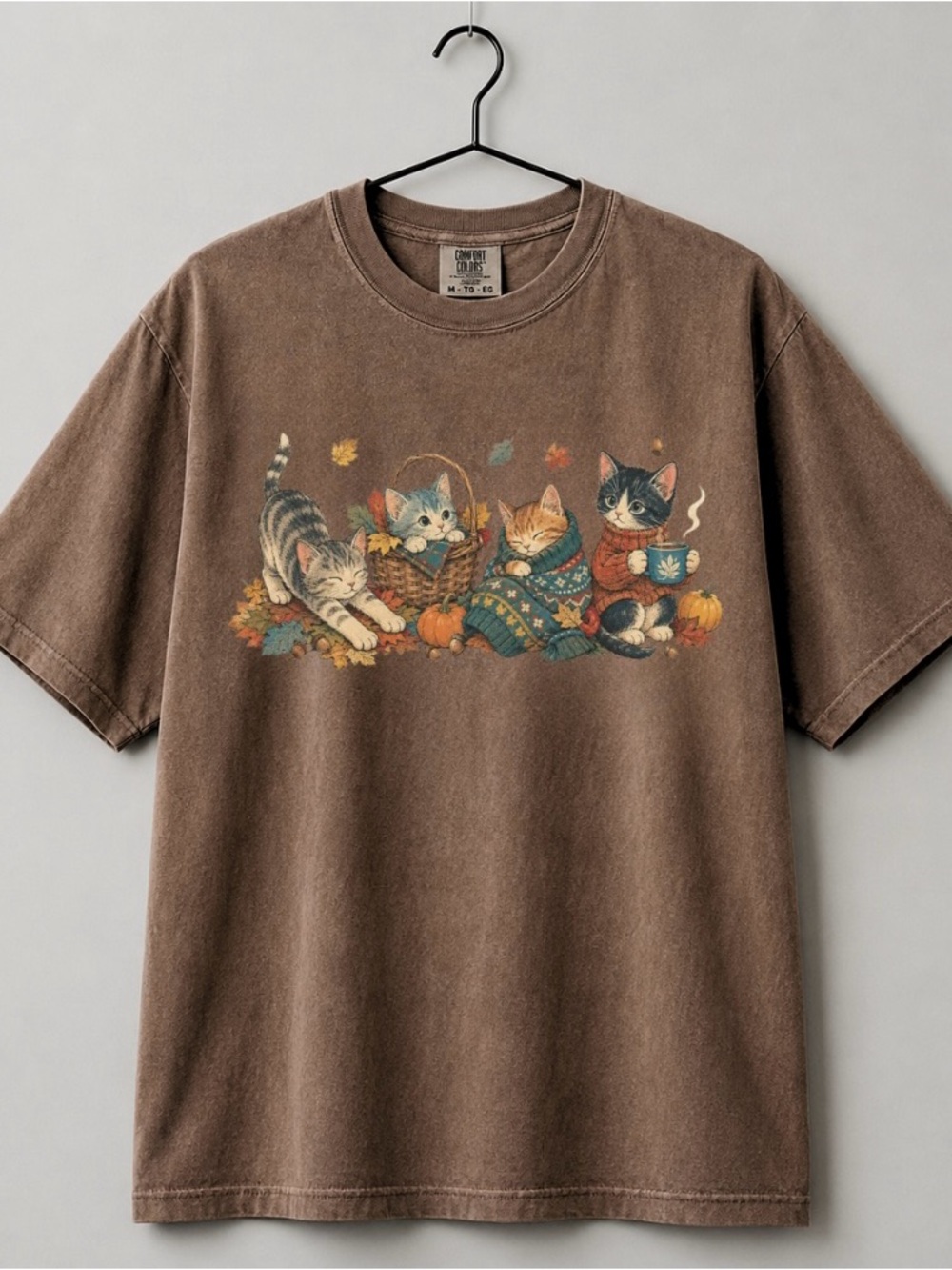 Comfort Colors Cute Autumn Cats Cozy Fall Vibe Graphic Tee for Cat Mom - Picture 2 of 3